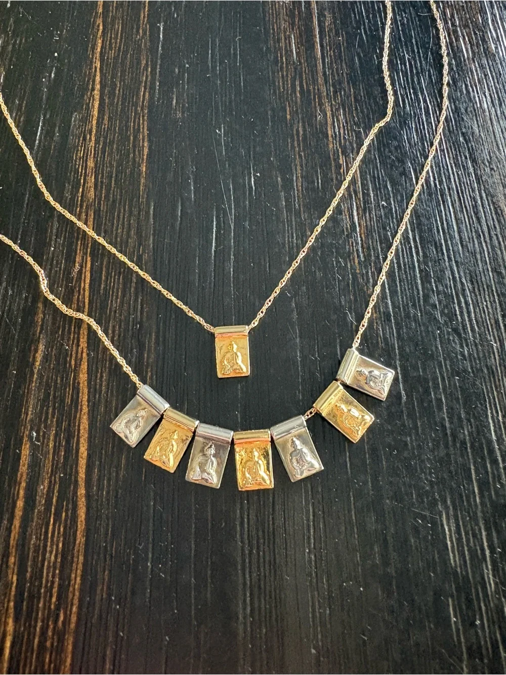 Two-Tone Little Buddha Tag Necklace Set - Silver & Gold Necklace Set of 2 - Picture 1 of 4